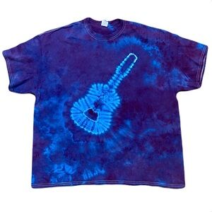Vintage 90s‎ Tie Dye Guitar Shirt Men's 2XL Hippie Deadhead Gildan Heavy Cotton